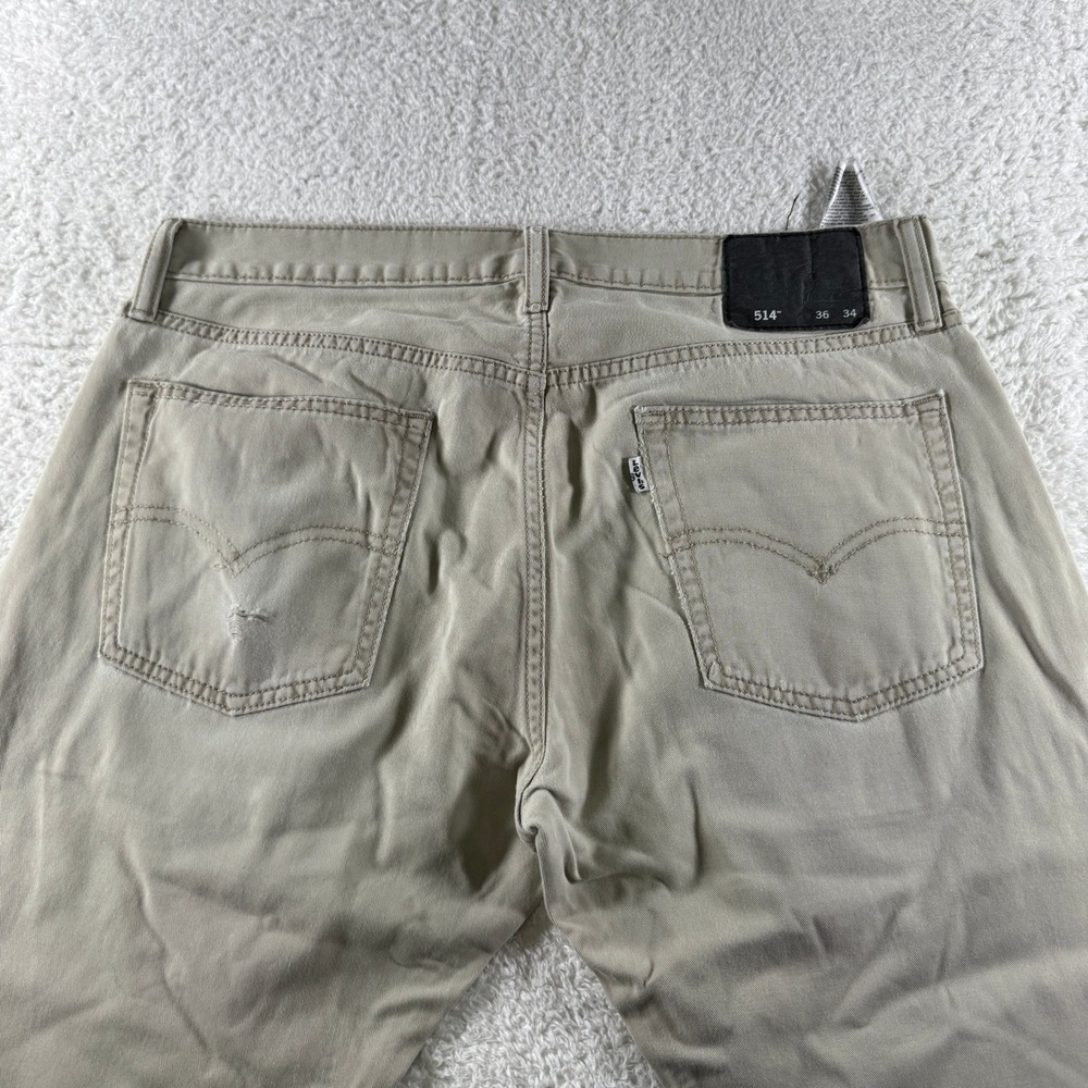 Levis 514 Pants Mens 36x34 Khaki Straight Chino Tan White Tab School 5 Pockets - Picture 2 of 12